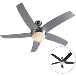 QAZQA Cool - Ventilateur De Plafond Avec Eclairage Et Télécommande Design - 2 Lumière - Ø 1300 Mm - Acier - Design,Moderne - Éclairage Intérieur - Salon I Chambre I Cuisine I Salle à Manger - Acier