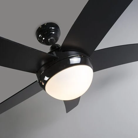 QAZQA Cool - Ventilateur De Plafond Avec Eclairage Et Télécommande Moderne - 2 Lumière - Ø 1300 Mm - Noir - Moderne - Éclairage Intérieur - Salon I Chambre I Cuisine I Salle à Manger - Noir â Image 2