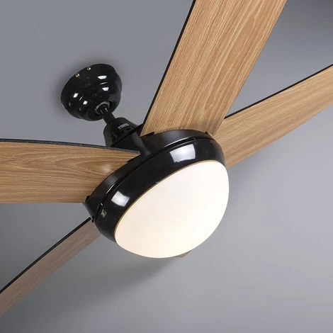 QAZQA Cool - Ventilateur De Plafond Avec Eclairage Et Télécommande Moderne - 2 Lumière - Ø 1300 Mm - Noir - Moderne - Éclairage Intérieur - Salon I Chambre I Cuisine I Salle à Manger - Noir â Image 3