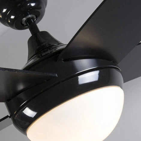 QAZQA Cool - Ventilateur De Plafond Avec Eclairage Et Télécommande Moderne - 2 Lumière - Ø 1300 Mm - Noir - Moderne - Éclairage Intérieur - Salon I Chambre I Cuisine I Salle à Manger - Noir â Image 4