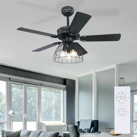 ETC-SHOP Ventilateur De Plafond Design Lampe Réversible Lumière à 3 étages Télécommande Salon Refroidisseur Ventilateur Minuterie â Image 2