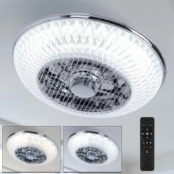 ETC-SHOP Ventilateur De Plafond Avec Lumière LED, Télécommande, Dimmable, Circuit CCT, 3 Niveaux, Chromé 55 Cm