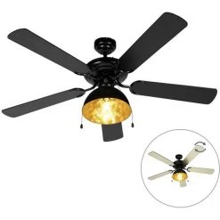 QAZQA Magna Licht88 - Ventilateur De Plafond Industriel - 1 Lumière - Ø 1300 Mm - Noir - Rustique - Éclairage Intérieur - Salon I Chambre I Cuisine I Salle à Manger