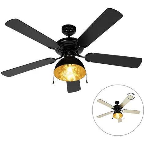 QAZQA Magna Licht88 - Ventilateur De Plafond Industriel - 1 Lumière - Ø 1300 Mm - Noir - Rustique - Éclairage Intérieur - Salon I Chambre I Cuisine I Salle à Manger