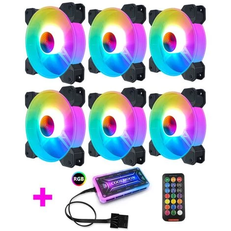 INSMA 6PCS Ventilateur BoiNiveaux PC 120mm Controle RVB LED Ventilateur 7 Lames Silencieux Ordinateur