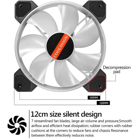 INSMA 6PCS Ventilateur BoiNiveaux PC 120mm Controle RVB LED Ventilateur 7 Lames Silencieux Ordinateur â Image 3