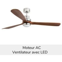 FARO BARCELONA Ventilateur De Plafond Lantau Ø 168 Cm Avec LED - Noyer - Métal - Faro - 33463 - Nickel Satiné