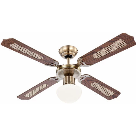 ETC-SHOP Ventilateur De Plafond Avec Interrupteur à Tirette Lampe Pour Ventilateur De Plafond Ventilateur à 3 Vitesses Avec Télécommande Plafonnier, Soufflage/retour, Verre Tressé, 1x LED 7W 560Lm, D 106,6 Cm