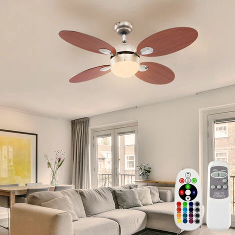 ETC-SHOP Ventilateur De Plafond Avec éclairage Et Télécommande, Lampe Ventilateur, Ventilateur De Plafond, été/hiver, Interrupteur à Tirette Avant/arrière, Pales Réversibles, 1x LED RGB 4W 300Lm, D 106,6 Cm – Image 4