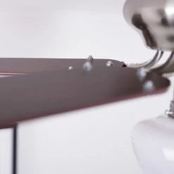 ETC-SHOP Ventilateur De Plafond Hêtre Brun 3 Vitesses Ventilateur Interrupteur à Tirette Lampe De Salon Lampe En Verre Opale été Mode Hiver