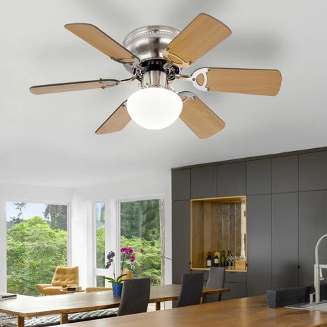 ETC-SHOP Ventilateur De Plafond Hêtre Brun 3 Vitesses Ventilateur Interrupteur à Tirette Lampe De Salon Lampe En Verre Opale été Mode Hiver â Image 3