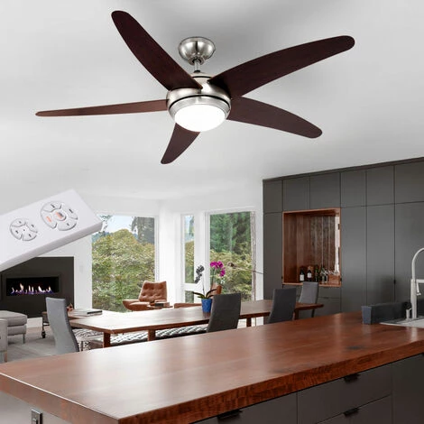 ETC-SHOP Ventilateur De Plafond LED Avec Télécommande 3 Marches Avant Et Arrière Argent 132 Cm