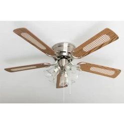 PEPéO Ventilateur De Plafond Kisa Deluxe BN Chêne / Noyer Avec éclairage