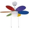 SULION Ventilateur De Plafond Moteur AC 76cm 1xE27 Pales Réversibles Multicolore