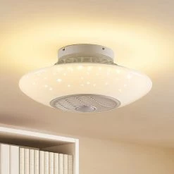 LINDBY LED Ventilateur De Plafond Avec Lampe à Intensité Variable 'Koray' En Métal Pour Salon & Salle à Manger - Blanc