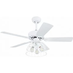 ETC-SHOP Ventilateur De Plafond Avec Télécommande, Blanc Gris Mat, 3 Vitesses Design Cage Grillagée En Métal 60W, 3x E27 PxH 106 X 58 Cm