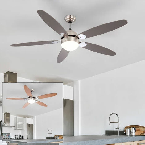 ETC-SHOP Ventilateur De Plafond Avec éclairage été Hiver Ventilateur De Plafond Avec Tirette, Pales Réversibles Marron Graphite 3 Niveaux De Vitesse, 1x E14, DxH 132 X 40,6 Cm â Image 2