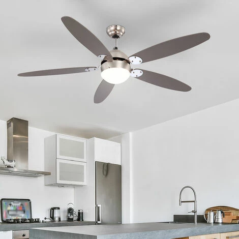 ETC-SHOP Ventilateur De Plafond Avec éclairage été Hiver Ventilateur De Plafond Avec Tirette, Pales Réversibles Marron Graphite 3 Niveaux De Vitesse, 1x E14, DxH 132 X 40,6 Cm â Image 4