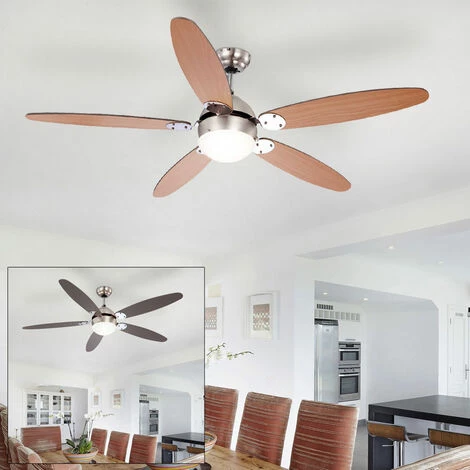 ETC-SHOP Ventilateur De Plafond Avec éclairage été Hiver Ventilateur De Plafond Avec Tirette, Pales Réversibles Marron Graphite 3 Niveaux De Vitesse, 1x E14, DxH 132 X 40,6 Cm â Image 5