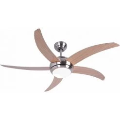 ETC-SHOP Ventilateur De Plafond Avec éclairage été Hiver Ventilateur De Plafond Pour Plafonds En Pente, Pales Réversibles Marron Avec Télécommande Et 3 Niveaux De Vitesse, 2x E27, DxH 132 X 41 Cm