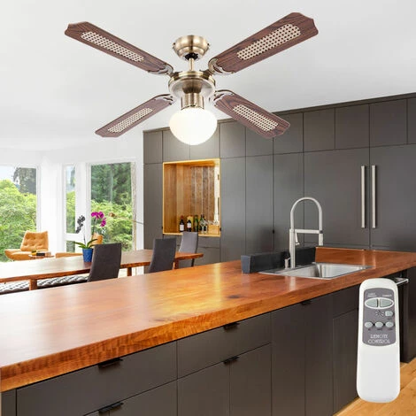 ETC-SHOP Ventilateur De Plafond Avec éclairage Eté Hiver Ventilateur De Plafond Pour Plafonds, Pales Réversibles, Couleur Chêne Avec Interrupteur à Tirette Et 3 Niveaux De Vitesse, 1x E27, PxH 106,6 X 41,5 Cm â Image 2