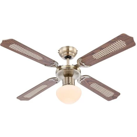 ETC-SHOP Ventilateur De Plafond Avec éclairage Eté Hiver Ventilateur De Plafond Pour Plafonds, Pales Réversibles, Couleur Chêne Avec Interrupteur à Tirette Et 3 Niveaux De Vitesse, 1x E27, PxH 106,6 X 41,5 Cm â Image 3
