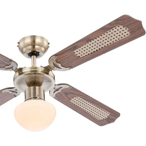 ETC-SHOP Ventilateur De Plafond Avec éclairage Eté Hiver Ventilateur De Plafond Pour Plafonds, Pales Réversibles, Couleur Chêne Avec Interrupteur à Tirette Et 3 Niveaux De Vitesse, 1x E27, PxH 106,6 X 41,5 Cm â Image 5