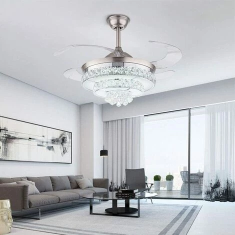 SENDERPICK Fandian Lot De 2 Ventilateurs De Plafond En Cristal Avec Lumières Et Télécommande à Lames Rétractables Pour La Décoration De La Maison, Le Salon, La Chambre à Coucher