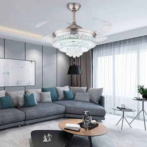 SENDERPICK Fandian Lot De 2 Ventilateurs De Plafond En Cristal Avec Lumières Et Télécommande à Lames Rétractables Pour La Décoration De La Maison, Le Salon, La Chambre à Coucher â Image 2