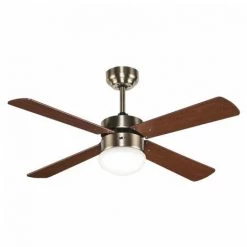 Fan Motor AC 3 Vitesse Tramontana Cuir Avec La Lumière Et La Télécommande, FABRILAMP