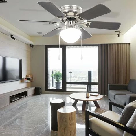 HAPPYSHOPPING Ventilateur De Plafond Orne Avec Lumiere 82 Cm Marron Fonce â Image 3