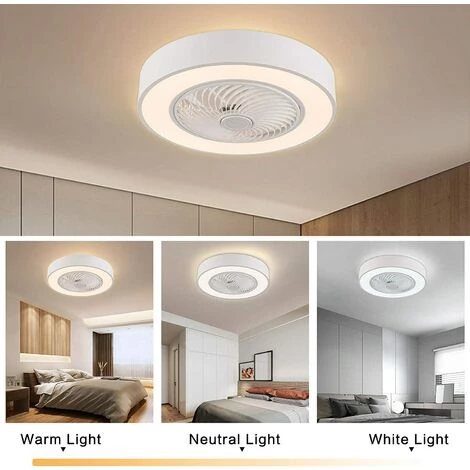 GOJOY Ventilateur De Plafond LED Plafonnier Deux Couleurs - Dimmable Avec Télécommande Creative Moderne Pépinière Chambre Bureau Éclairage Plafonnier Ventilateur Dans Luminaires (Blanc) – Image 4