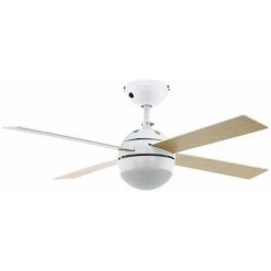 EGLO Ventilateur De Plafond Avec éclairage Et Télécommande Plafonnier Silencieux Ventilateur, Avant-retour, 3 Vitesses, 4 Pales Aspect Hêtre, Verre Laqué Blanc, 1x E27, DxH 106,6x36 Cm