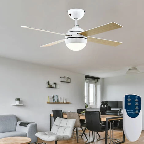 EGLO Ventilateur De Plafond Avec éclairage Et Télécommande Plafonnier Silencieux Ventilateur, Avant-retour, 3 Vitesses, 4 Pales Aspect Hêtre, Verre Laqué Blanc, 1x E27, DxH 106,6x36 Cm â Image 3