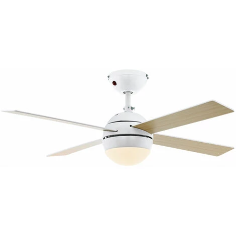 EGLO Ventilateur De Plafond Avec éclairage Et Télécommande Plafonnier Silencieux Ventilateur, Avant-retour, 3 Vitesses, 4 Pales Aspect Hêtre, Verre Laqué Blanc, 1x E27, DxH 106,6x36 Cm â Image 5