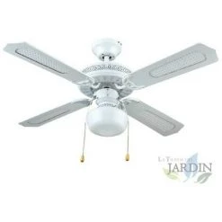 SUINGA Ventilateur De Plafond Avec Lumière E27, 50 W, Blanc, 105 X 42 Cm, Pales Réversibles [Classe énergétique A++]