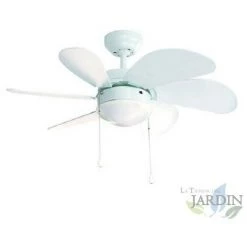SUINGA Ventilateur De Plafond FM Avec Lumière, 80 Centimètres, Puissance 50W, Blanc.