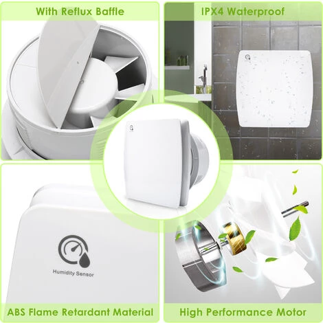 Hengda Ventilateur De Salle De Bain Ventilateur Mural De 150 Mm Silencieux Avec Capteur D'humidité De Minuterie De Déflecteur De Retour â Image 2