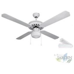 SUINGA Ventilateur De Plafond Orbegozo Avec Lumière, 4 Pales Réversibles, Blanc, 60W.