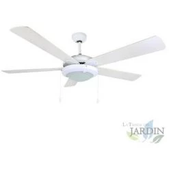 SUINGA Ventilateur De Plafond Orbegozo Avec Lumière, 5 Pales, Diamètre 132 Cm, Puissance 60 W, 3 Vitesses, Blanc.