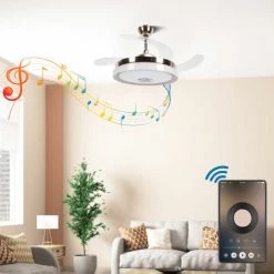 SZYB Ventilateur Lampe Plafonnier à LED Avec Télécommande Musicale - Moderne Minimaliste - 42 Pouces
