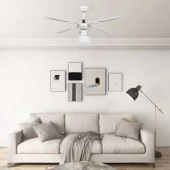 Hommoo Ventilateur De Plafond Avec Lampe 106 Cm Blanc