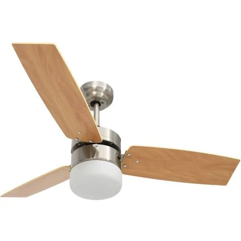 Hommoo Ventilateur De Plafond Lampe Et Telecommande 108cm Marron Clair â Image 5