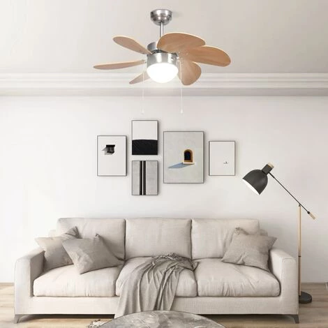TRUE DEAL Ventilateur De Plafond Avec Lampe 76 Cm Marron Clair â Image 3