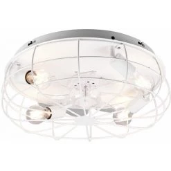 ETC-SHOP Ventilateur De Plafond Avec éclairage Et Télécommande Ventilateur Avec Plafonnier Lumineux Lampe De Ventilateur De Plafond Vintage, Minuterie 3 Niveaux, Grille En Métal Blanc, 4x E27, D 48 Cm