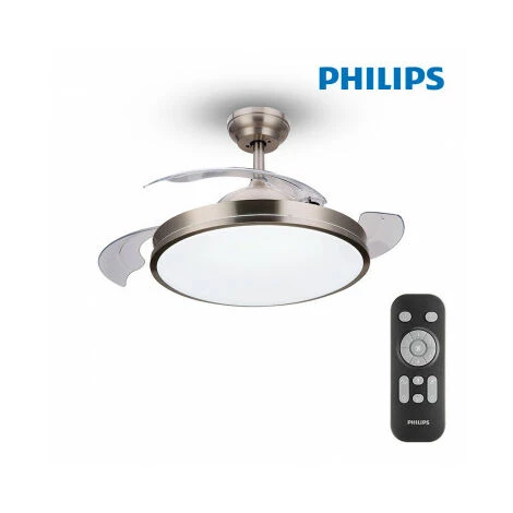 Fan De Toit LED Atlas Nikel Power: 28 + 35W ASPAS: Ø106cm Avec Télécommande Philips