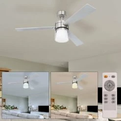 ETC-SHOP Ventilateur De Plafond Avec éclairage Et Télécommande Plafonnier LED Avec Ventilateur Lumière Dimmable, Minuterie Avant-arrière, 18W 990Lm 3000-6000K, D 132 Cm