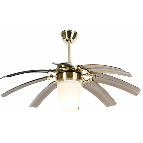 QAZQA Wings - Ventilateur De Plafond Moderne - 1 Lumière - Ø 106.5 Cm - Doré/Laiton - Moderne - Éclairage Intérieur - Salon I Chambre I Cuisine I Salle à Manger - Doré/Laiton