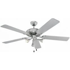 ETC-SHOP Ventilateur De Plafond Avec éclairage Interrupteur à Tirette Pour Ventilateur De Plafond, Ventilateur De Plafond, 3 Vitesses, Fonction Inversée, 3x LED 5W 350LM Blanc Chaud, 132 Cm