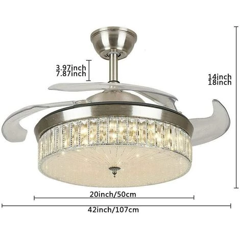 GOJOY Ventilateur De Plafond LED Moderne De 42 Pouces Avec Lustre En Cristal Allumant 3 Couleurs De Lumière Ventilateur Télécommande 36W â Image 2